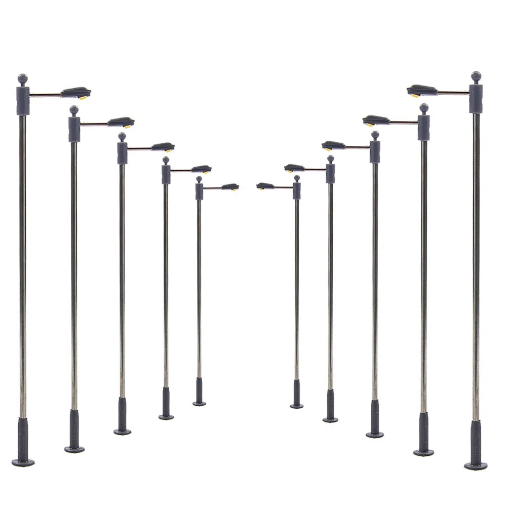 Evemodel 10pz Lampione A Singoli Testa Lampada da Giardino in scala HO Per 1/87 Layout Modello Treni Bianco LED