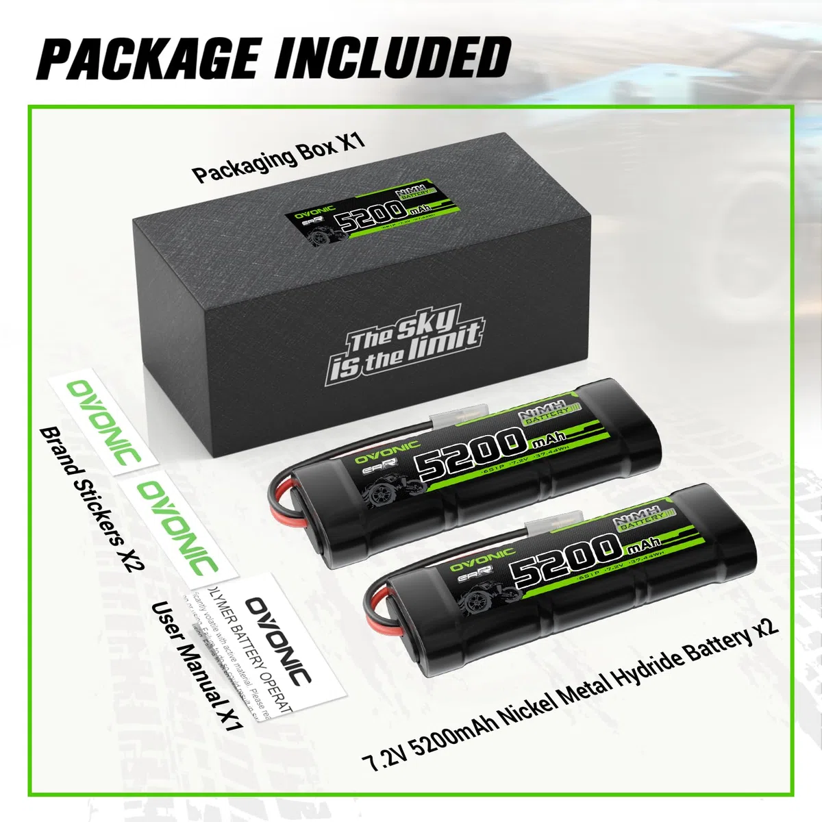 OVONIC Batteria NiMH da 7,2 V RC da 5200 mAh con connettore TMY per camion RC auto Truggy (2 pezzi)