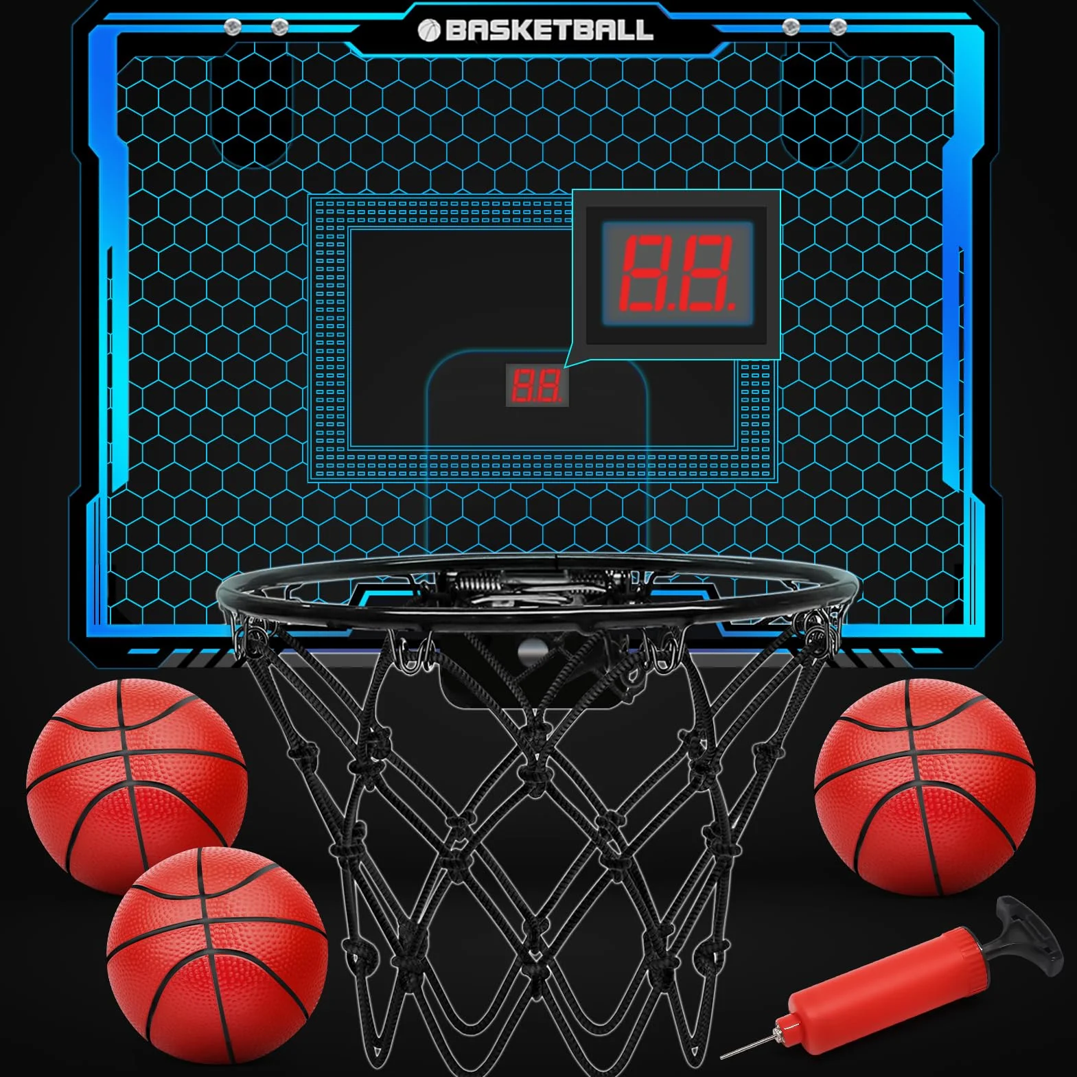 Yimore Canestro Basket da Camera, Mini Canestro Basket per Bambini Giocattoli Sportivi con Punteggio Automatico e 7 Colori LED