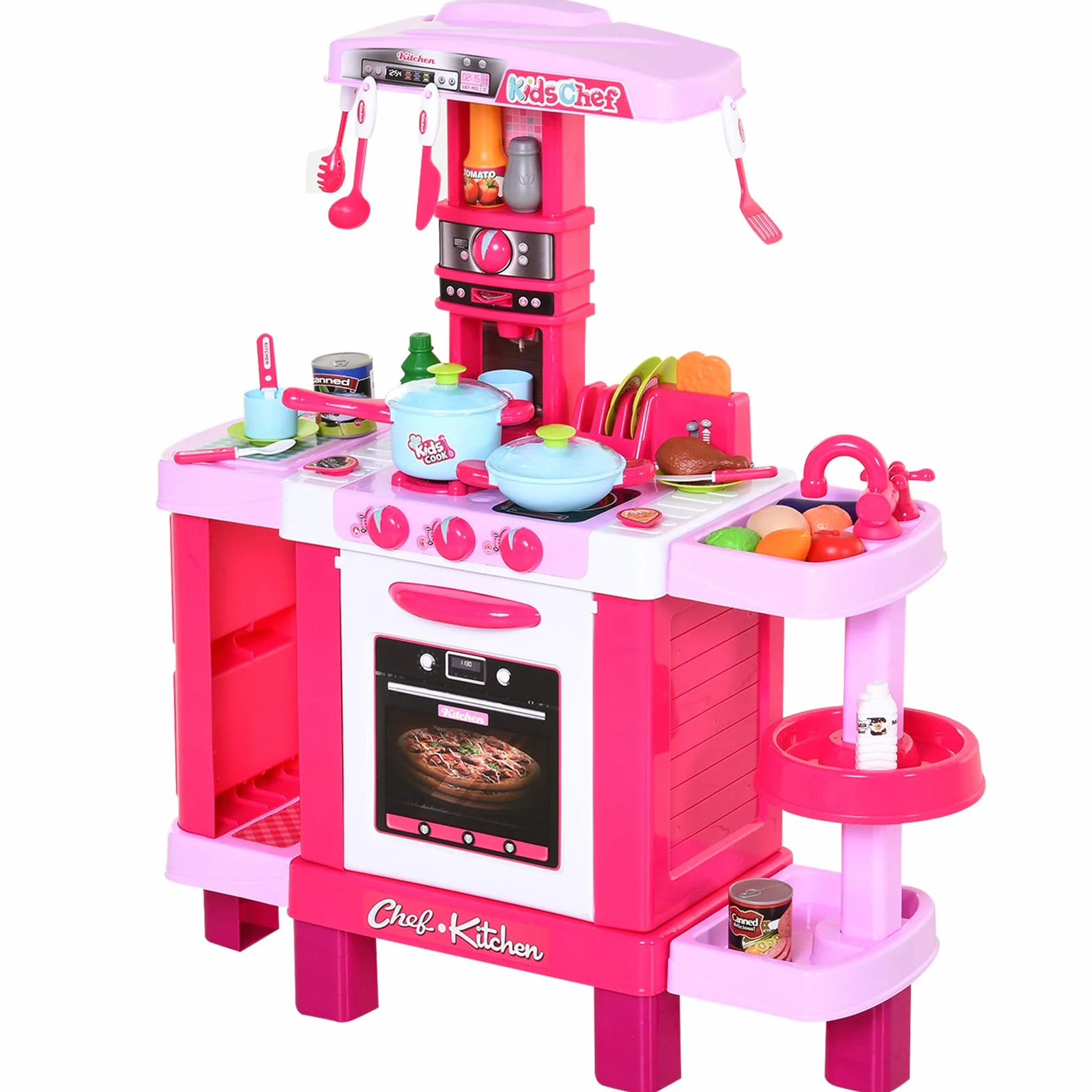 HOMCOM Cucina Giocattolo per Bambini con 38 Accessori Inclusi, Gioco con Luci e Suoni Realistici, 78x29x87cm, Rosa