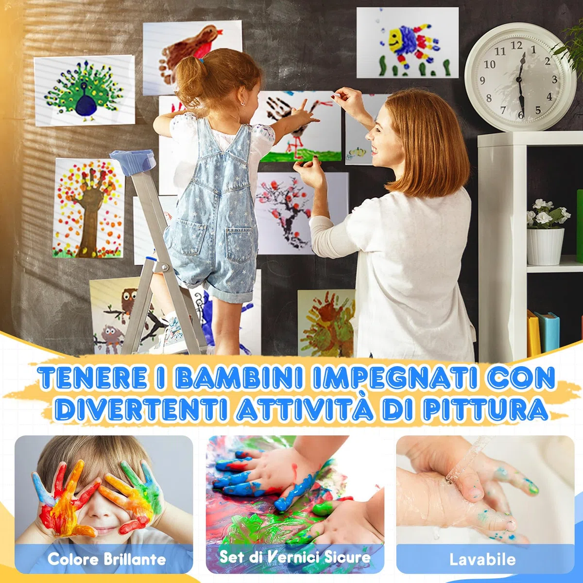 8 Colori Colori a Dita Lavabile, 8x75ml Set di Pittura per Bambini, Inchiostro per Impronte Con Attacco Spugna, Kit impronte Neonato per Regalo Battesimo Bimbo, Artigianato Familiare, Regalo di Natale