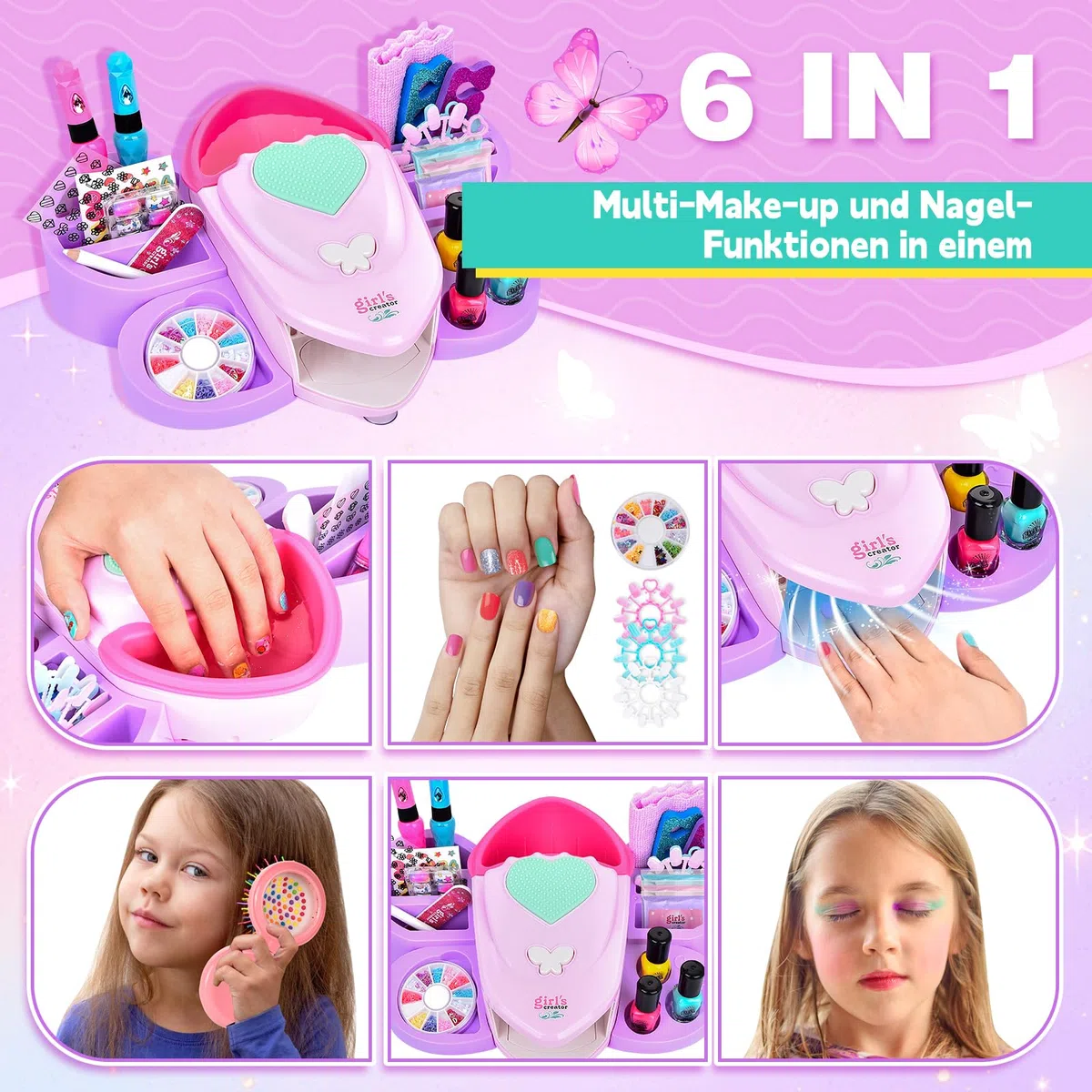 Herenear Set Unghie Bambini Kit con Asciuga, Smalti per Unghie, Kit Compleanno Gioco Regalo per Bambina Ragazza 5-9 Anni