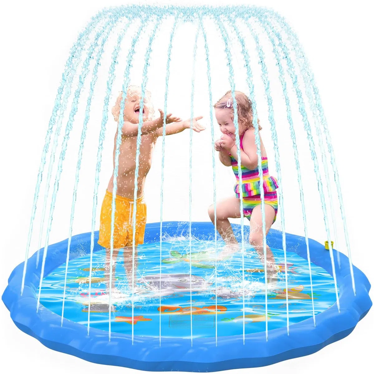Tappeto Spruzzatore Acqua per Esterno 170 cm, Gioco Acquatico Estivo per Bambini 2 3+ Anni con Attacco per Tubo Giardino, Parco Giochi con Fontana per Cortile, Piscina Animali Domestici