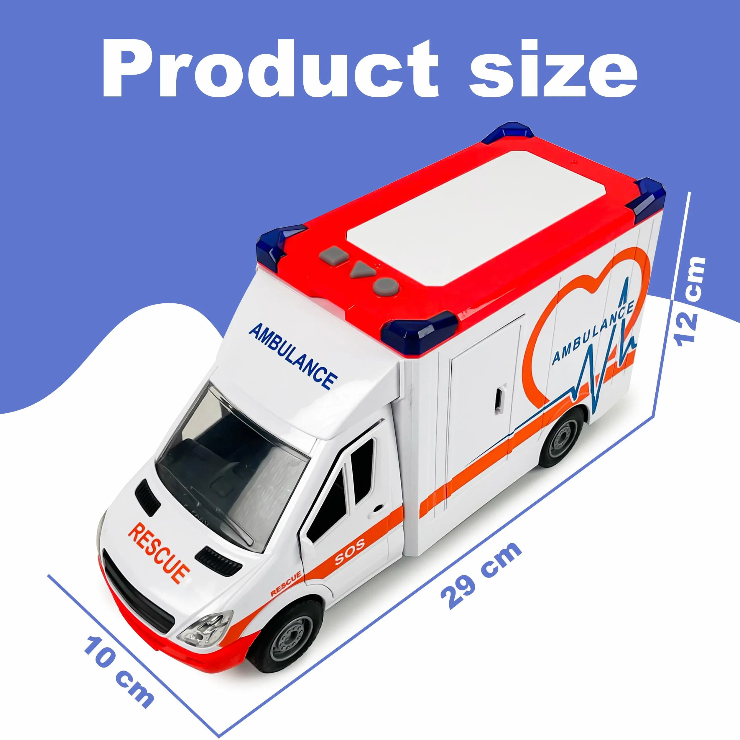 CELMAN Ambulanza giocattolo ambulanza ambulanza con barella, portellone apribile, luce e suono, grande auto giocattolo medico Responder per bambini dai 3 4 5 6 7 8 anni in su