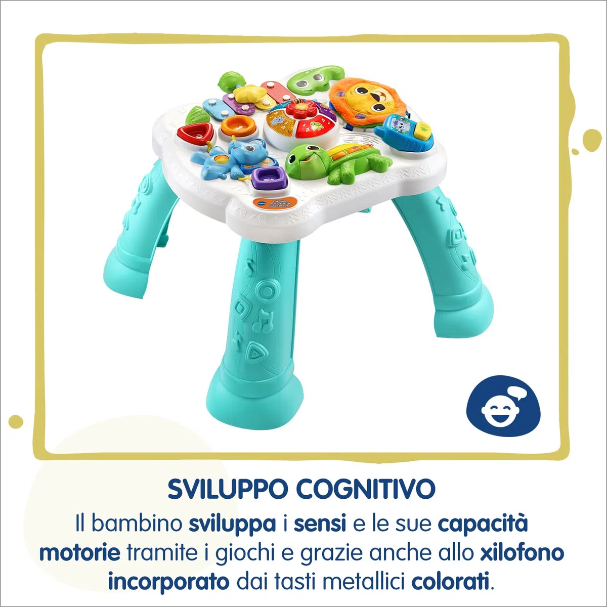VTech Tavolo MultiAttività - GiocaImpara, Tavolo con Giochi Educativi per Bambini, Giocattolo con Forme e Xilofono, Gioco Interattivo con Tante Attività, Lingua Italiana, Batterie Incluse, 9-36 Mesi