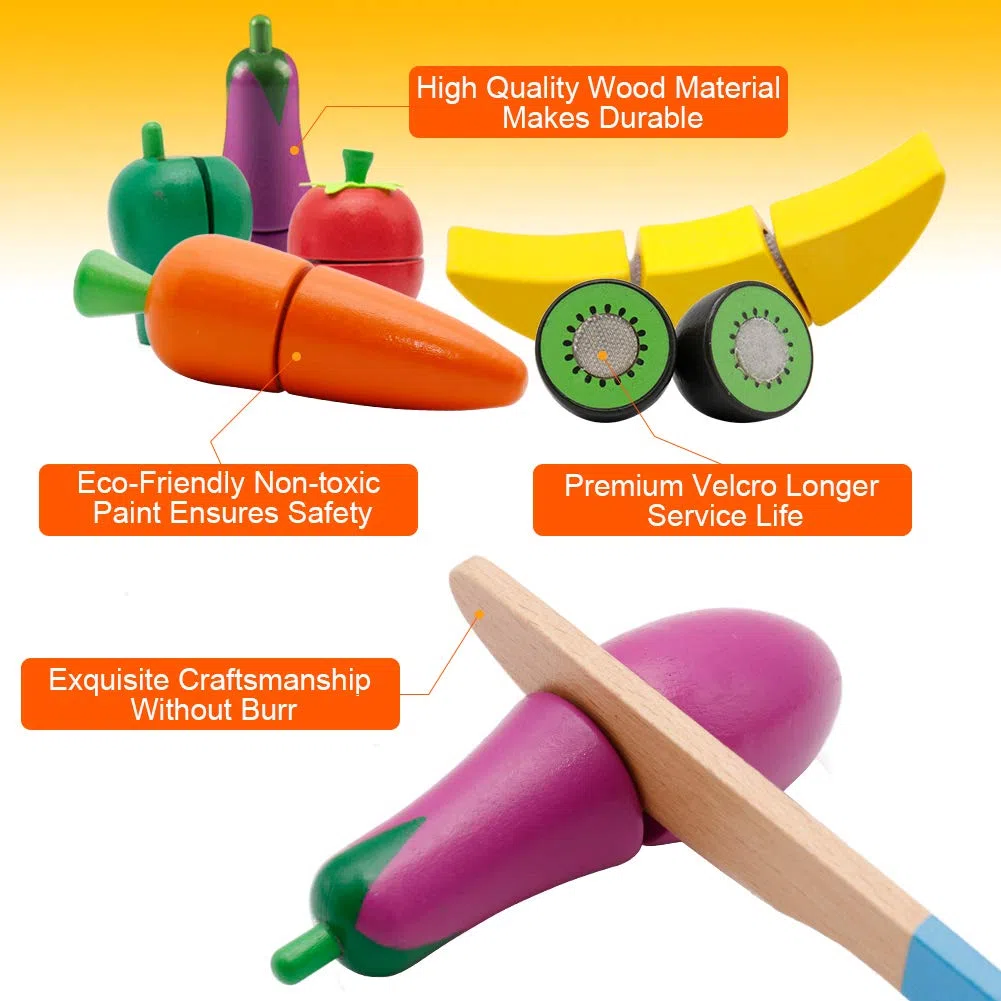 Cucina Giocattolo per Bambini,Accessori cucina giochi per bambini,legno giocattoli educativi di simulazione di cottura di frutta,Regalo Perfetto per Bambini 3 4 5 Anni Accessori Cucina