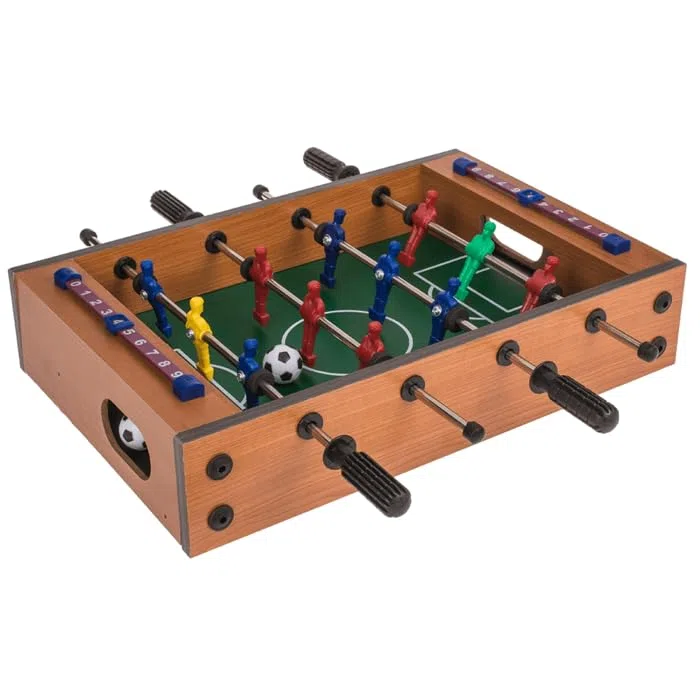 Tavolo da calcio balilla in legno, 33 x 21 cm, con 2 palline e contatore punteggio