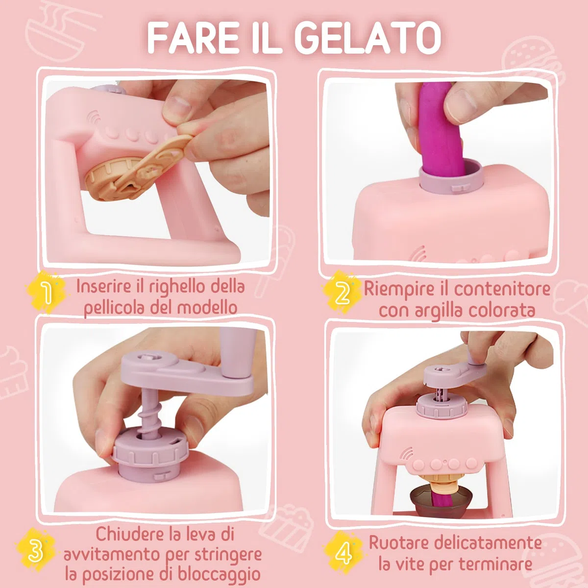 JONRRYIN Plastilina per Bambini, 65 Pezzi Formine per Plastilina Accessori con Macchina per Pasta e Gelatiera, Playdough Pasta da Modellare Regalo Giochi per Ragazzi Bambina (Pink1)
