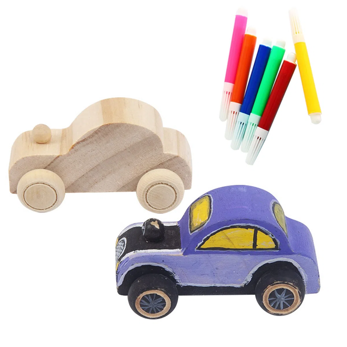 Allazone 12 Pz Auto in Legno Fai Da Te, Legno per La Pittura Mini DIY con Adesivo, Progetti di Artigianato (12pcs auto)