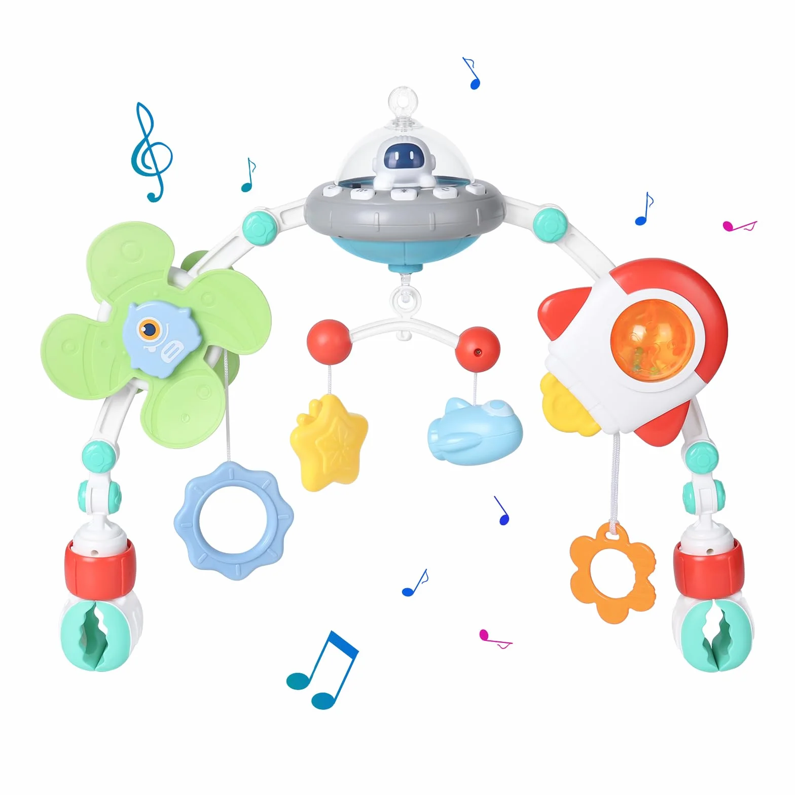 Orzbow Giochi Passeggino Neonati, Giostrina Culla Neonato con Lettore Musicale a Volume Regolabile, Giochi Sensoriali per Neonati per Bambini e Bambine di 3 6 9 12 Mesi con Sonaglio Neonato