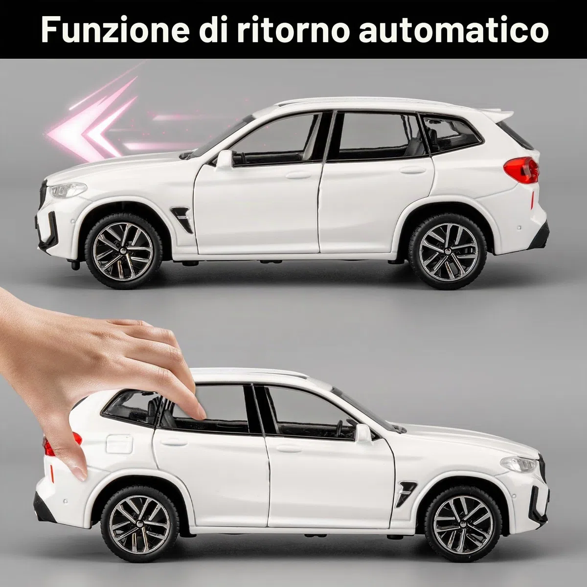 Auto giocattolo compatibile con 1:32 X3M modellino auto, Pull Back Diecast Collectible Car con suoni e luci per bambini, ragazzi, ragazze e adulti, regalo bianco