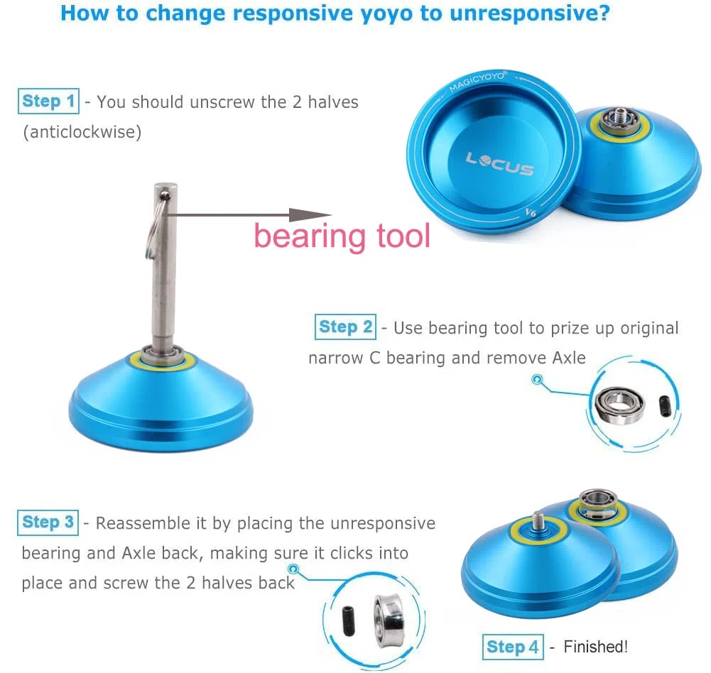 MAGICYOYO V6 Yoyo Professionale Reattivo & Non Reattivo | Yo-yo Metallo per Bambini e Adulti | Da Principianti a Avanzati + Guanto + 12 Corde + Borsa + Strumento di Rimozione | Blu Scuro