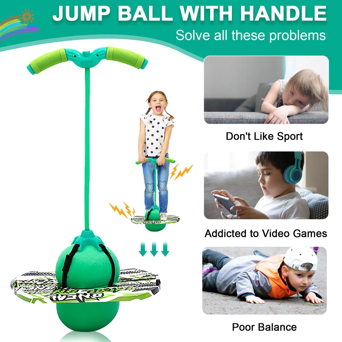 Pogo Ball con manici, Pogo Stick Palla gonfiabile per bambini, asta di gonfiaggio con pompa ad aria, Pogo Ball per l'allenamento dell'equilibrio, regalo per bambini dai 6 anni in su