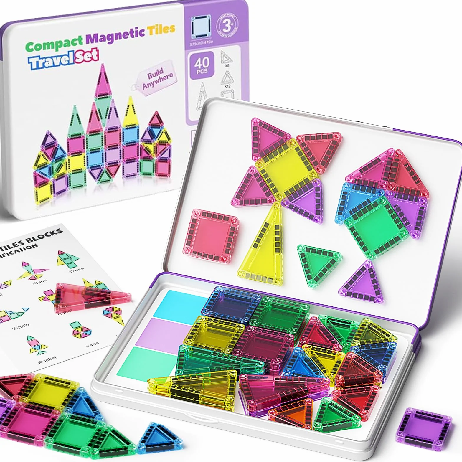 viaggio mattonelle magnetiche Giocattoli| 40 pezzi mini di blocchi magnetici da viaggio Giocattoli STEM Montessori magnetici per Ragazzi Ragazze 3+ anni