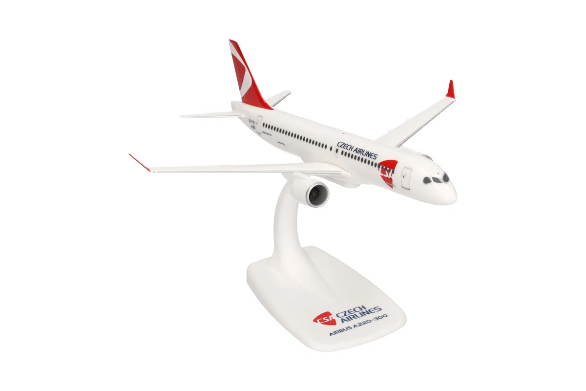 Herpa modello di aereo CSA Czech Airlines Airbus A220-300, in scala 1:200 - Snap-Fit, pezzo da collezione, miniatura deco, statuetta con supporto in plastica