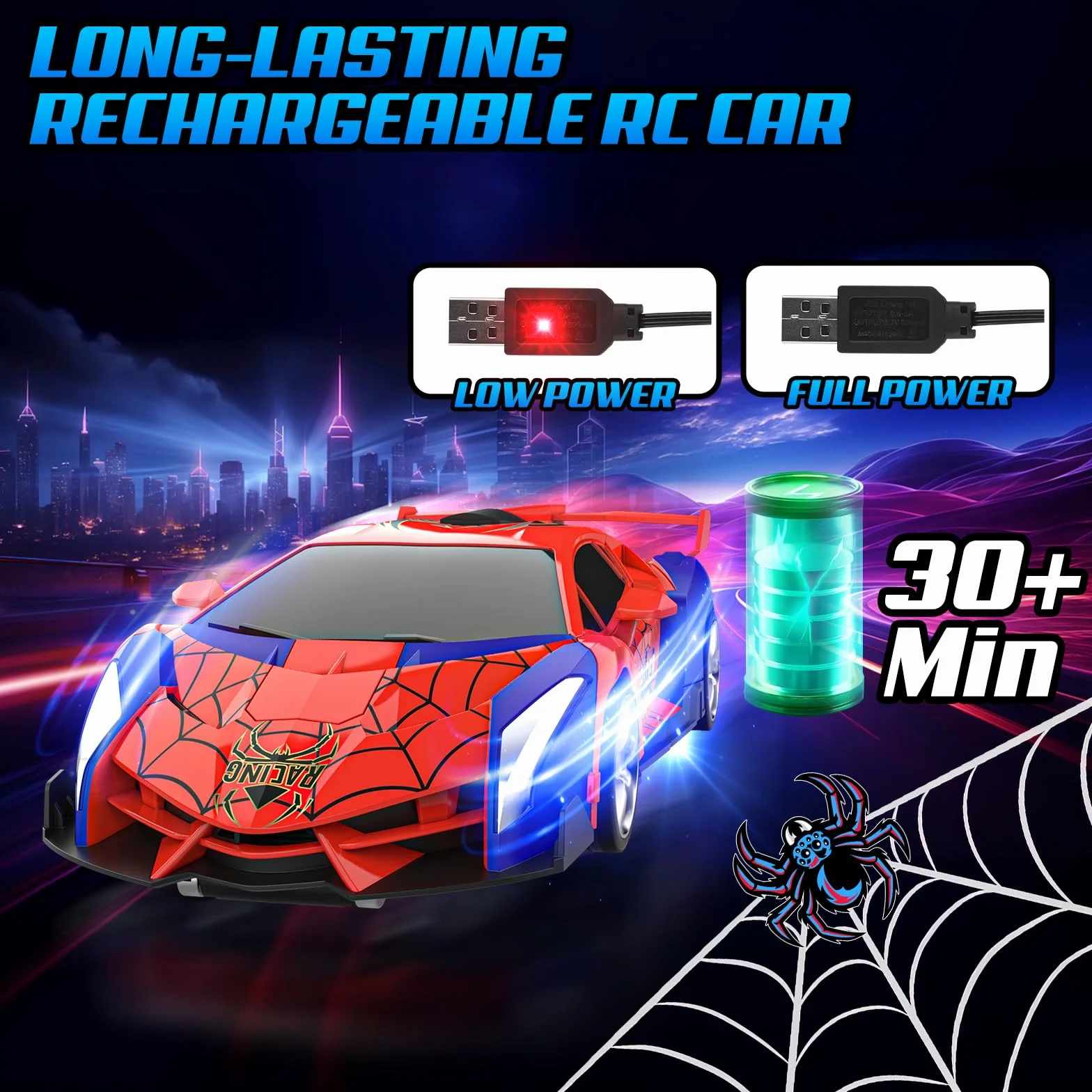 Macchina Telecomandata, 2.4GHz Trasforma Robot & RC Auto da Corsa Radiocomandata Giochi Esterno Giocattolo, Spider Cars Macchinine per Gioco Regalo Compleanno Natale Bambino Bimbi 3 4 5 6 7 8 9 Anni