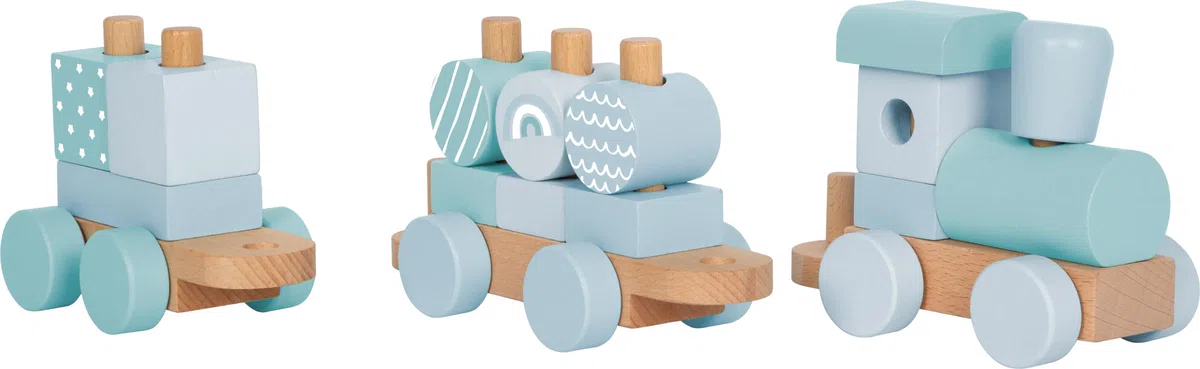 Small Foot Trenino Blu in Legno, con 14 Elementi da combinare, per Bambini dai 12 Mesi, 12695