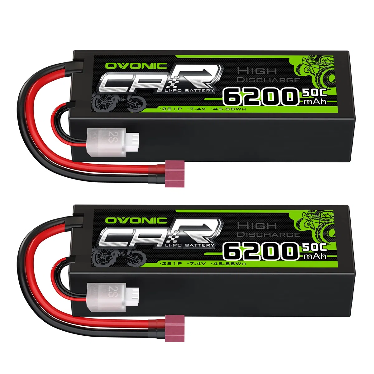 OVONIC 2s Batteria Lipo 6200mAh 50C 7.4V batteria Lipo con Deans Plug HardCase per RC Evader BX Auto RC Camion RC Truggy RC Aereo UAV Drone FPV（ 2 Confezioni）