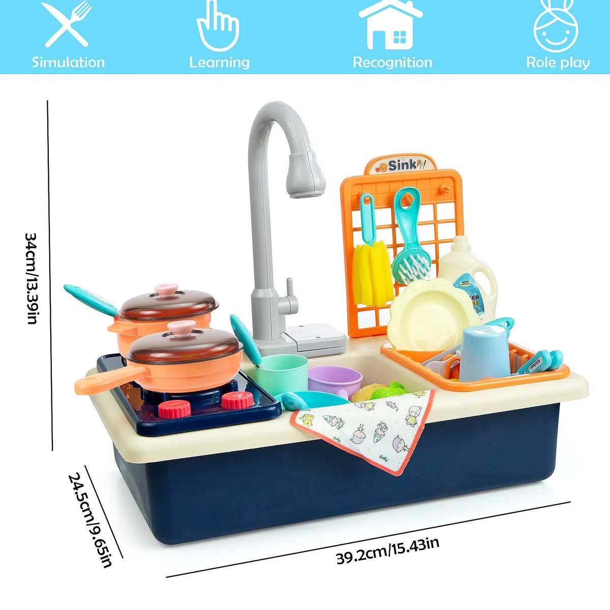 Diealles Shine Cucina Giocattolo per Bambini Mini Lavastoviglie Giochi, Lavandino Giocattolo Lavastoviglie Giocattoli Lavabo Set Cucina Bambini Accessori (Blu)