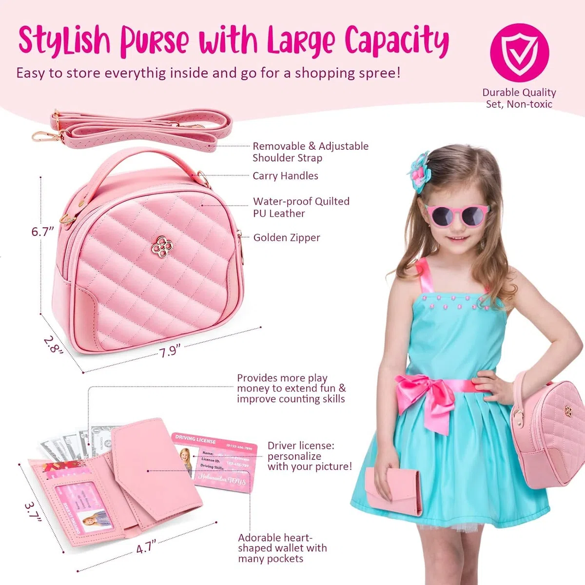 Hohosunlar Borsetta per Bambina con Accessori Giocattolo, Trucchi Bambina, DIY Unicorno Bottiglia D'acqua, Watch, Telefono, Portafoglio, Regali di Compleanno di Natale per Ragazze 3 4 5 6 7 8 Anni