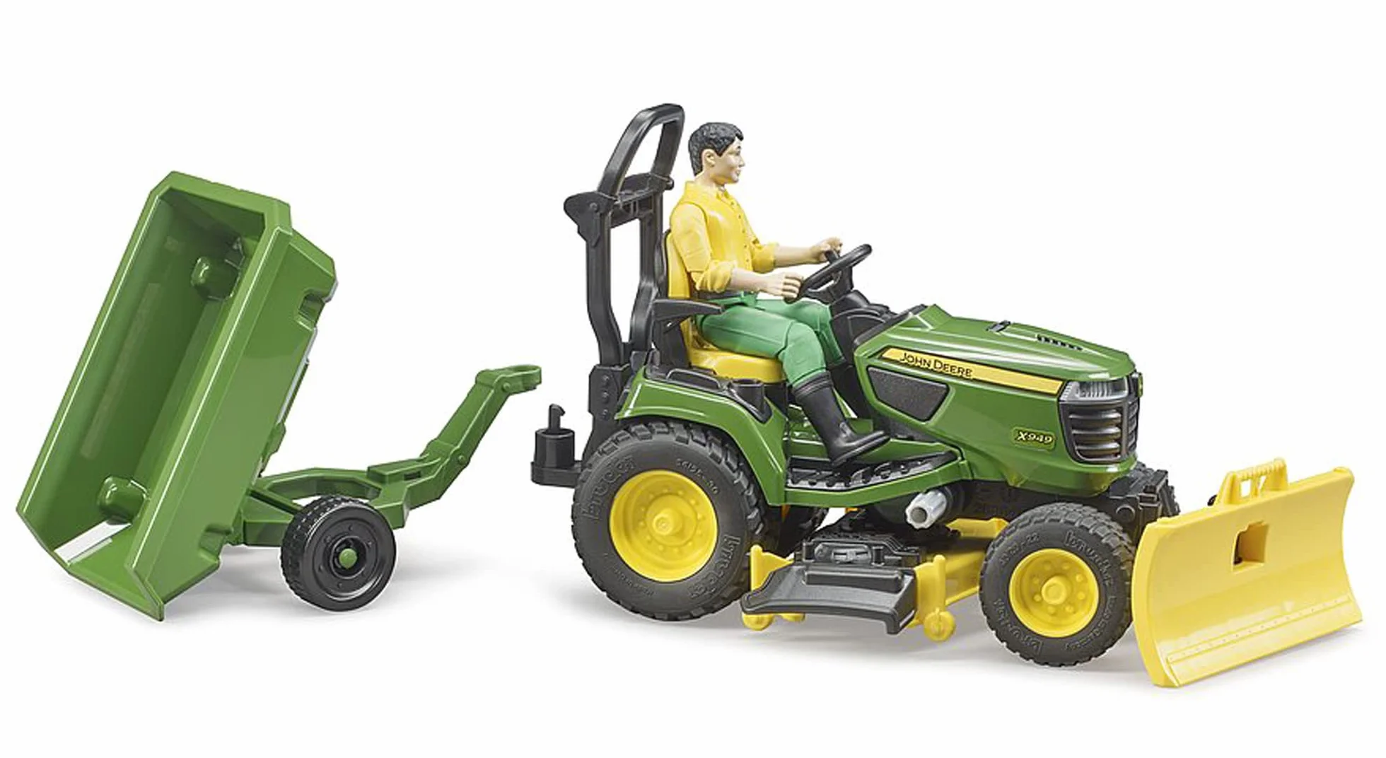 bruder 62104 - bworld trattore John Deere con rimorchio e giardiniere, trattore, figura giocattolo