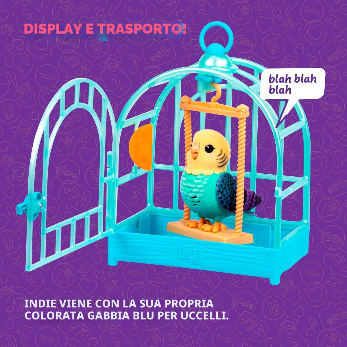 Little Live Pets My Really Real - Giocattolo parlante per uccelli e gabbia, indie, giocattolo interattivo a ripetizione, oltre 20 suoni e reazioni, giocattoli parlanti per bambini dai 5 ai 7 anni