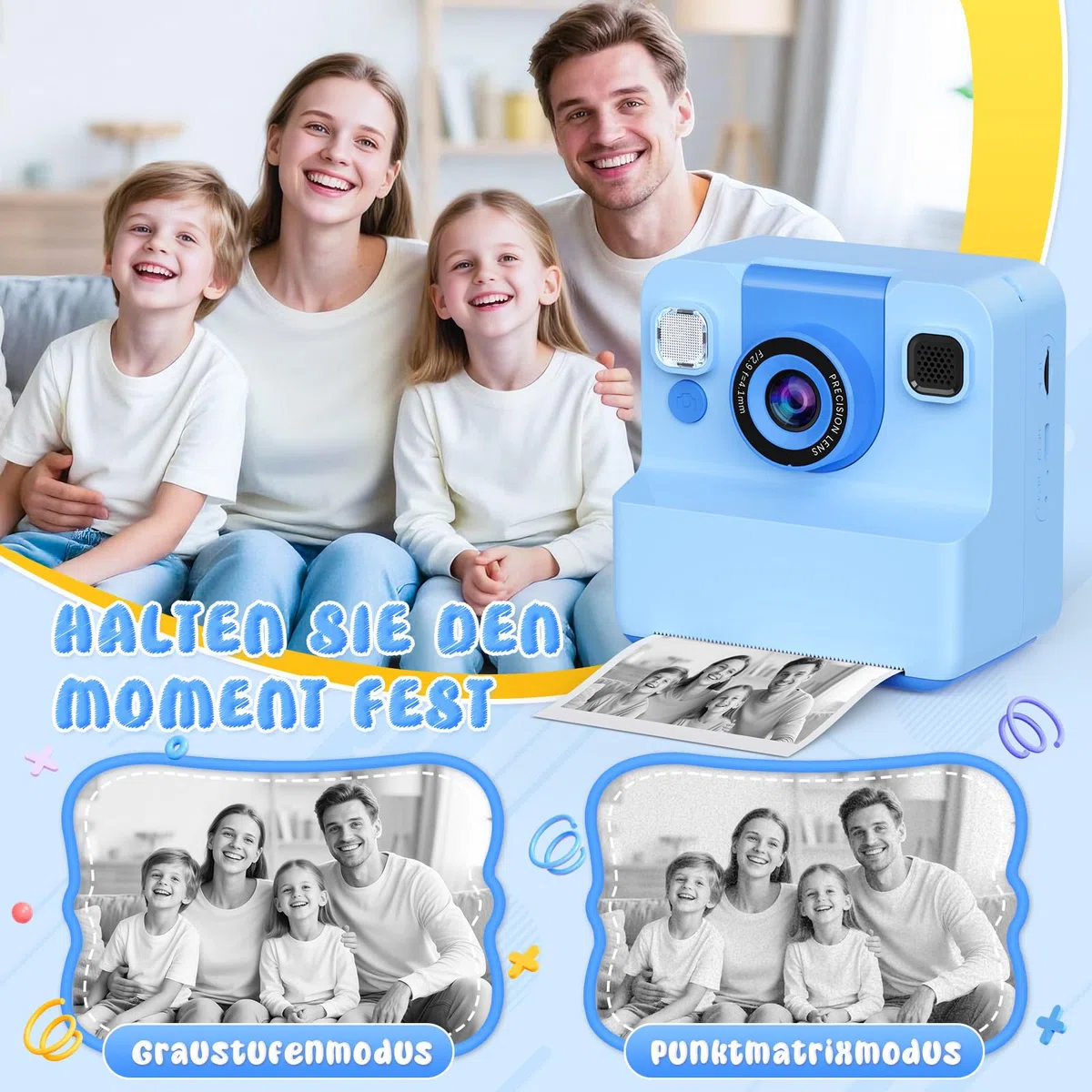 Macchina Fotografica Bambini，2.4" HD 1080P Macchina Fotografica Bambini Istantanea Regalo Bambino 3-10 Anni Maschio Fotocamera Istantanea 32GB Scheda & Papier Photo Regalo Natale (Blu)