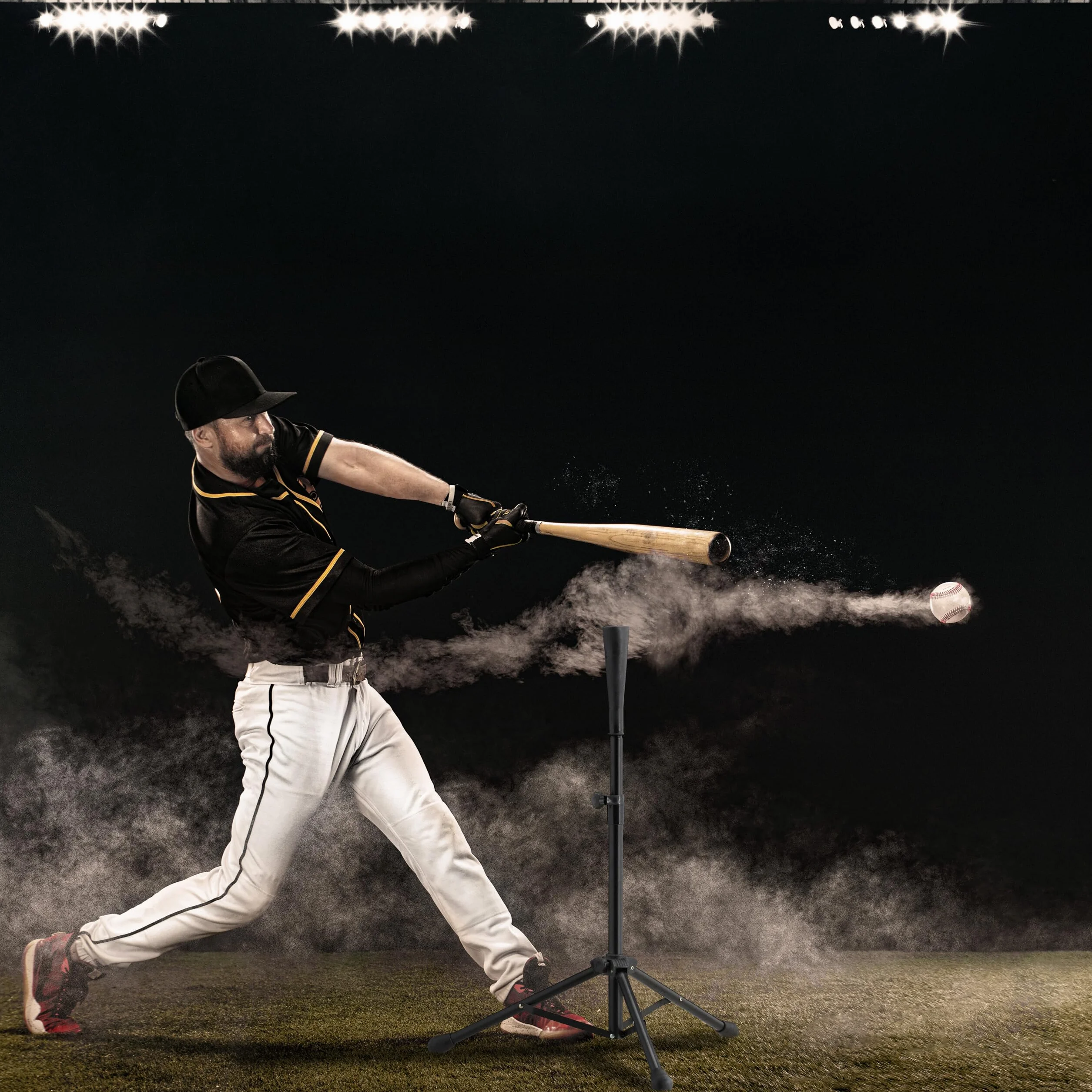 Relaxdays Batting Teeper Baseball e Softball, Ausilio per la Battuta Supporto Regolabile in Altezza da 72 a 121 cm, Nero