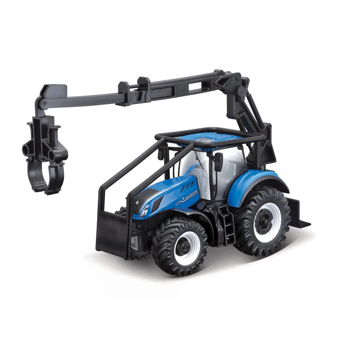 Bburago B18-31669 Trattore New Holland T7.315 pressofuso con caricatore frontale funzionante e veicolo a 3 LOGS, verde