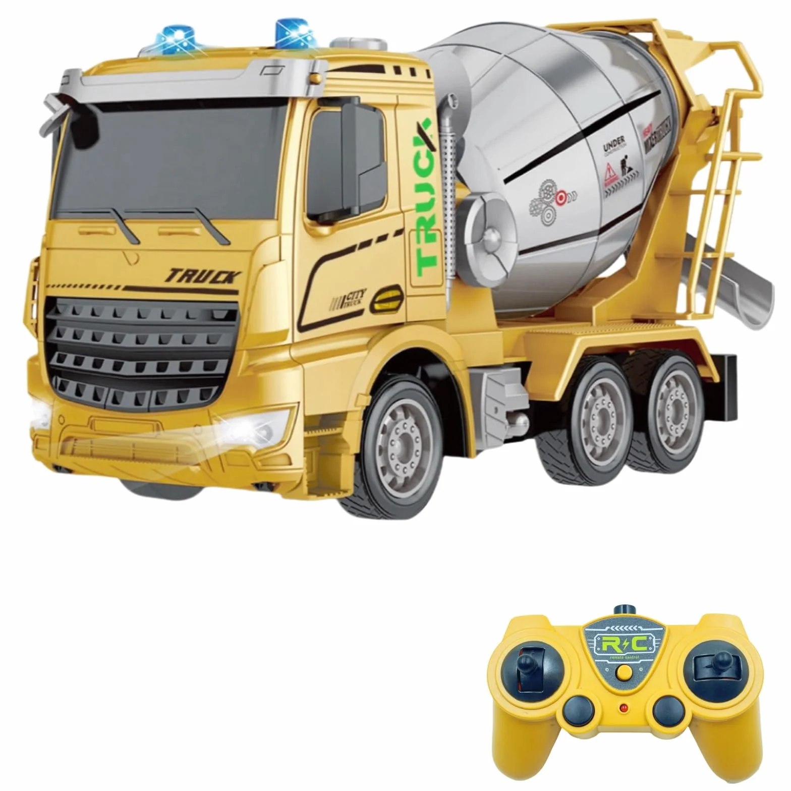Camion betoniera con tutte le funzioni, giocattolo telecomandato alimentato a batteria, per bambini e bambine (di età 3-7), scala 1:24, con luci e suoni