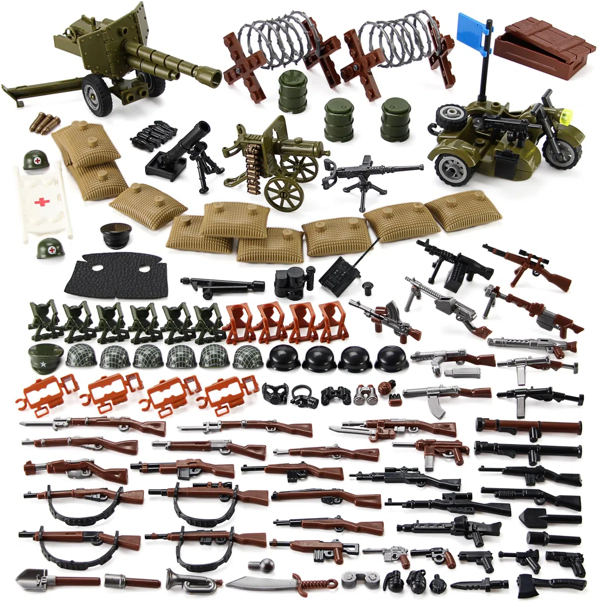Pacchetto di armi WW2 Set di blocchi di costruzione di giocattoli militari per figure di soldati Pacchetto di modelli di equipaggiamento dell'esercito Pezzi compatibili con le principali marche
