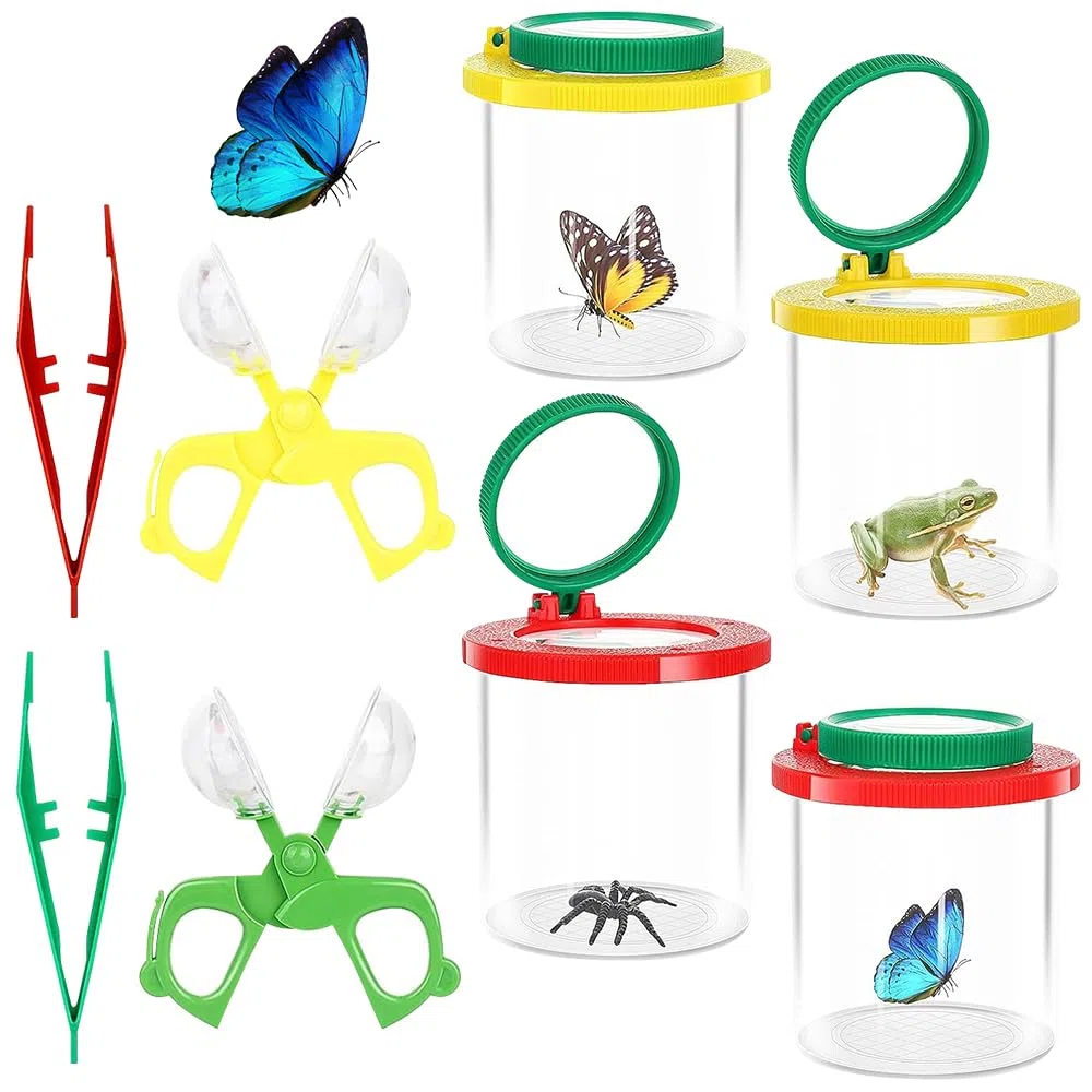 Barattolo per Insetti per Bambini, 4 Pezzi Box Insetti con Ingranditore Kit, Educational Toys Barattolo Osserva Insetti, Barattolo Osserva Insetti Trasparenti con Lente d'Ingrandimento