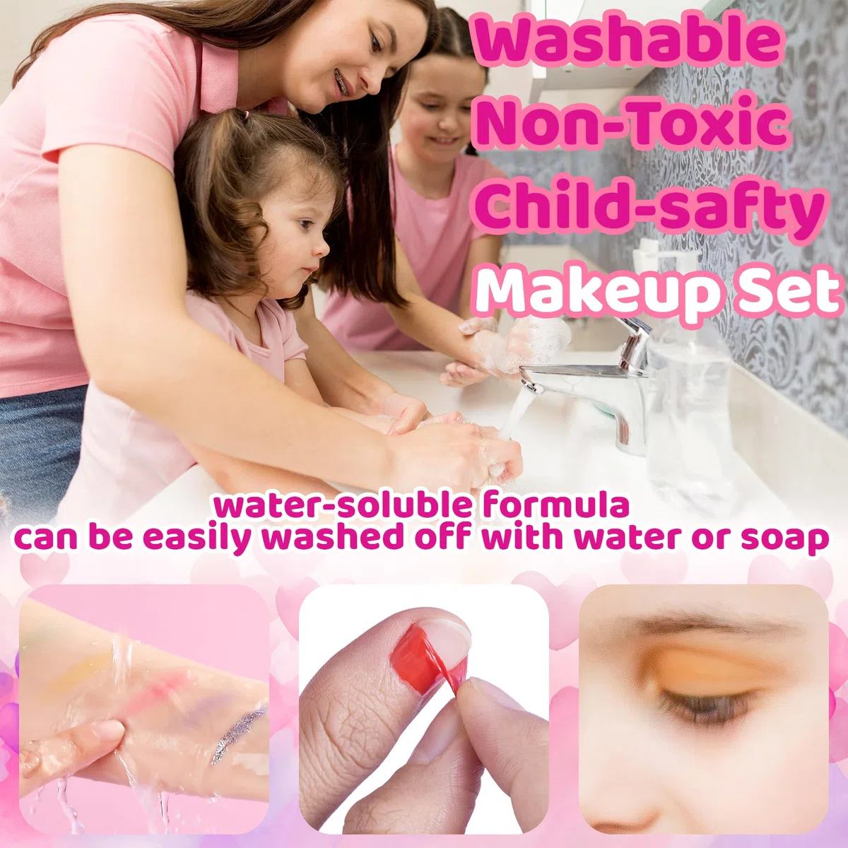 53 pezzi Set di trucco per bambini, set di trucco per ragazze, set di trucco sicuro e lavabile, non tossico, set regalo di trucco, giocattolo per gioco di ruolo per Natale e Halloween, valigetta per