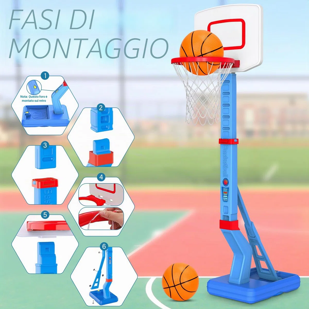 Canestro Basket Bambini, Altezza Regolabile 70-138 CM Con Supporto Mini Canestro Basket Da Camera Per Giochi Per Bambini Dai 3 Agli 8 Anni-Blu