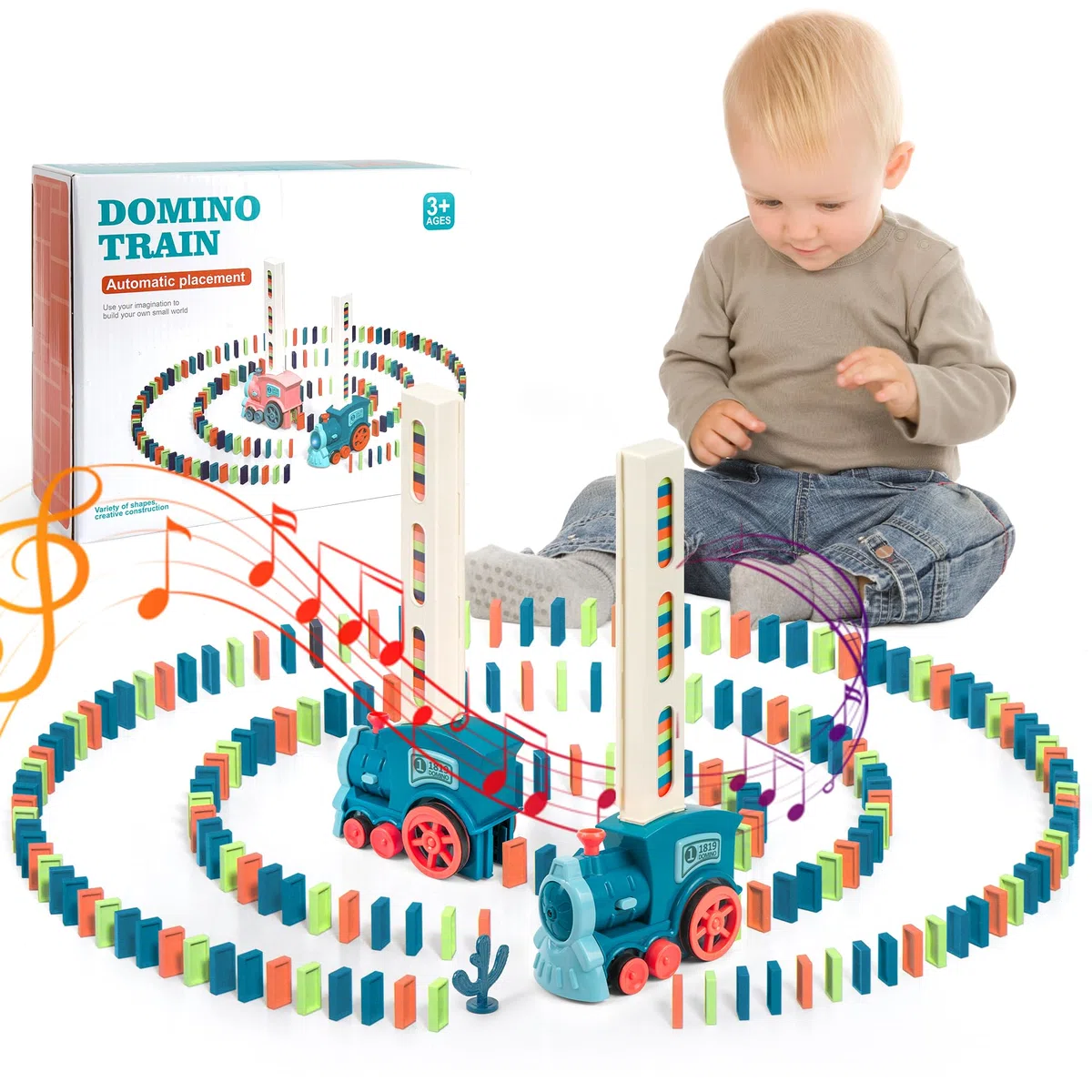 Tren Elettrrico Domino, 200 Pezzi Treno Elettrrico Bambini, Domino Bambini Automatico Treno di Posizione con Luci e Musica, per Ragazze e Ragazzi 3 Anni e Più