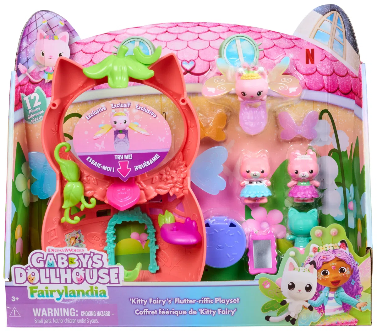 Gabby's Dollhouse Fairylandia, Set di Gioco Kitty Fairy con Ali magiche con 12 Pezzi ed Esclusivo Anello con Ali magiche, Giocattoli per Bambini e Bambine dai 3 Anni in su