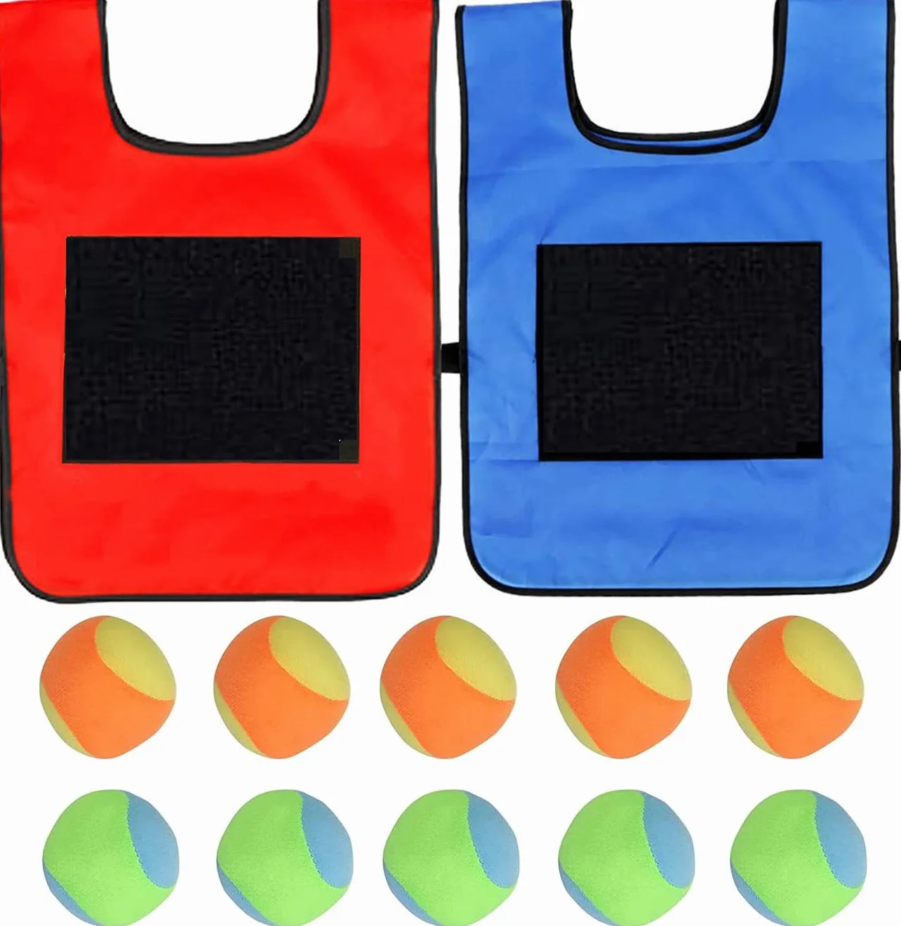 2 Pezzi Gioco Dodgeball Gilet da Gioco, Dodgeball Set di Giochi da Giardino Dodgeball Sfera Appiccicosa di Destinazione con 10 PCS Palline di Ovatta per Bambini Indoor Outdoor (Rosso + Blu)