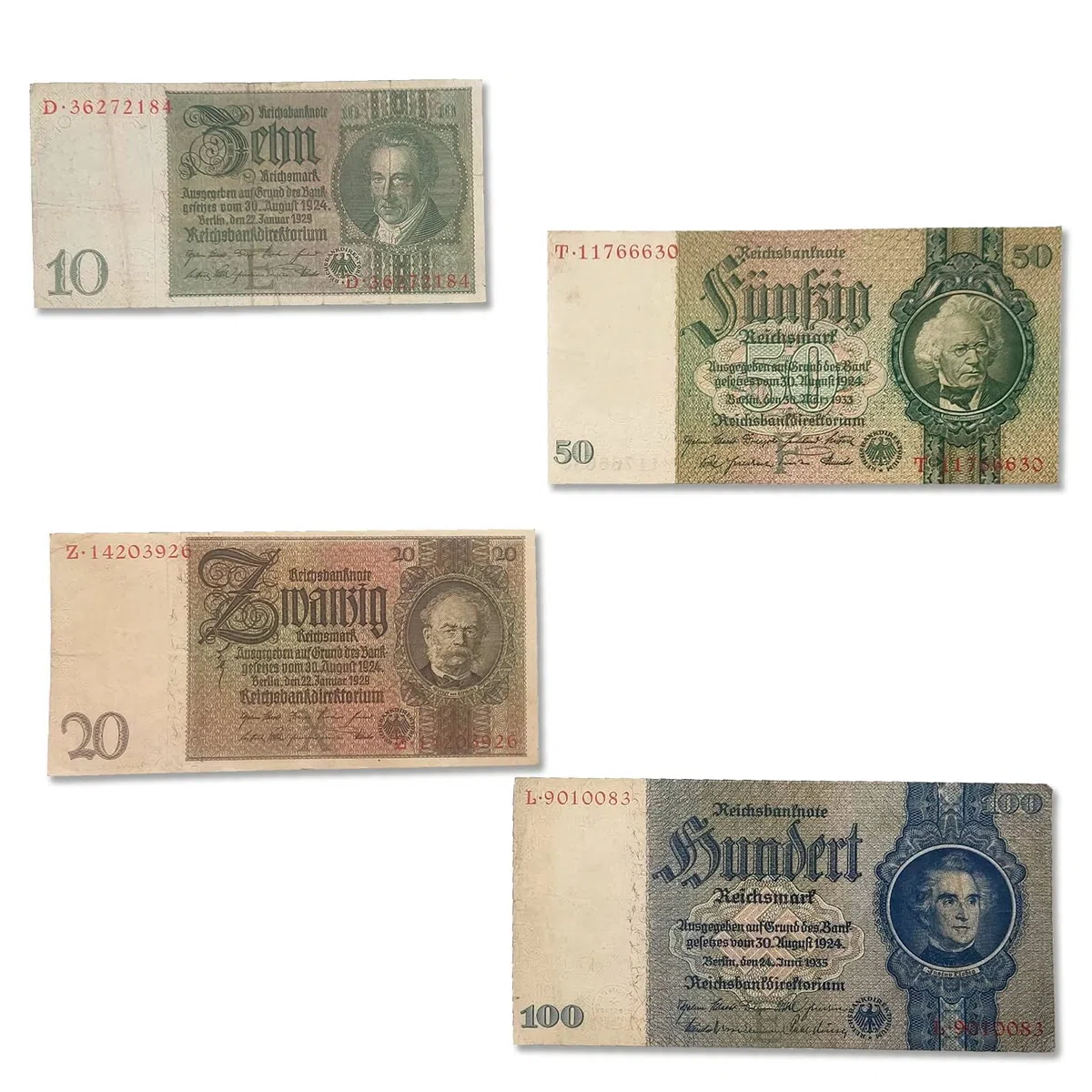 IMPACTO COLECCIONABLES | Collezione di 4 Banconote del Reichsmark Tedesco (1929-1935) | Testimoni della Seconda Guerra Mondiale e dell’economia dell’Epoca | Include Certificato di Autenticità