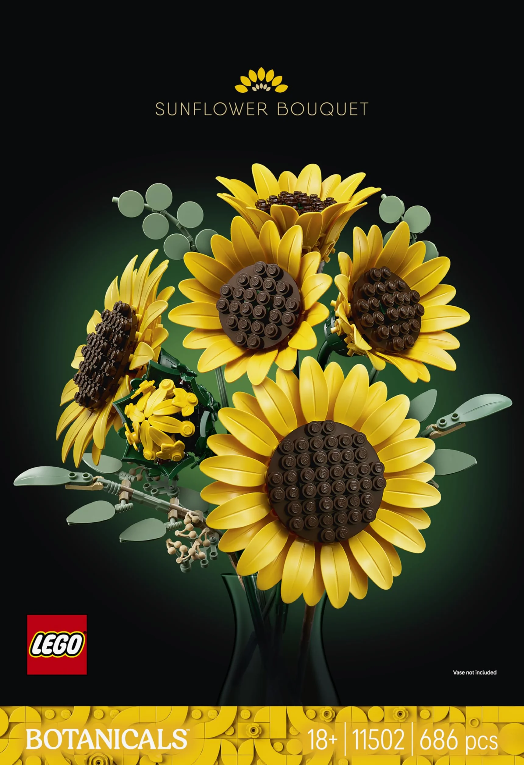 LEGO Botanicals Bouquet di Girasoli - Set di Fiori Artificiali per Adulti - Girasoli Finti e Steli di Eucalipto per Decorare il Soggiorno o la Camera da Letto - Idea Regalo Fai da Te per Donne - 11502