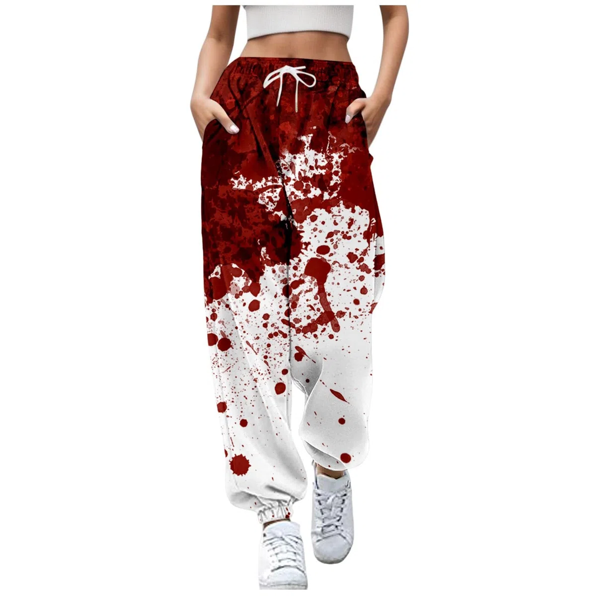 Generico Pantaloni Bianchi E Rossi Macchiati di Sangue, per Halloween, da Infermiera Zombie, da Diavolo, 1 Paio di Pantaloni con Schizzi di Sangue Rosso Vestito Vestito Carnevale