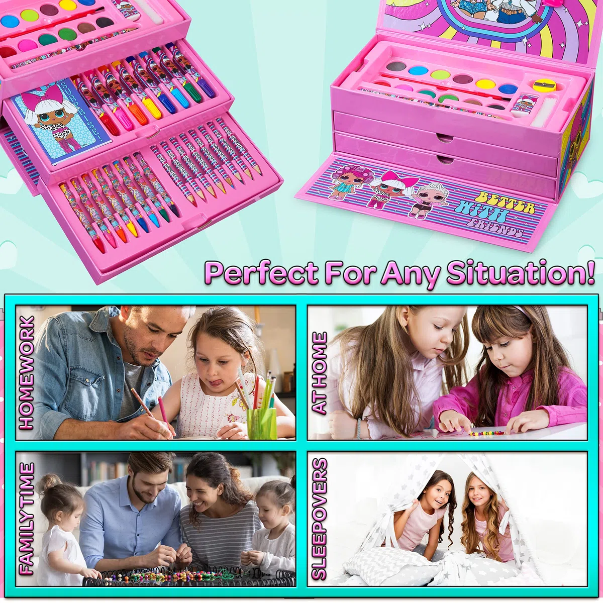 L.O.L. Surprise! Valigetta Colori per Bambini Scatola Kit Colori per Disegnare e Dipingere Set Pennarelli Matite Pastelli Acquerelli Regali LOL per Bambina