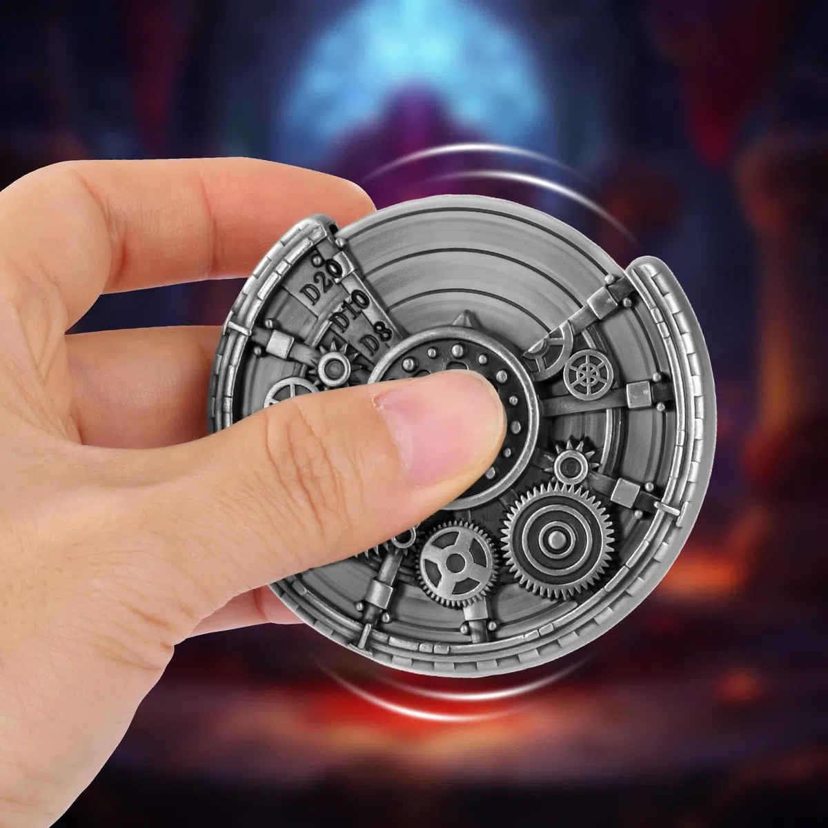 Ingranaggio Cavo DND Ruota Dadi Spinner, 7-in-1 Metallici D&D Spinner di Dadi, Ingranaggio Cavo D&D Roulette, Regali DND, Sacchetto Regalo con Logo Drago, Accessori per Gioco di Ruolo, Argento Scuro