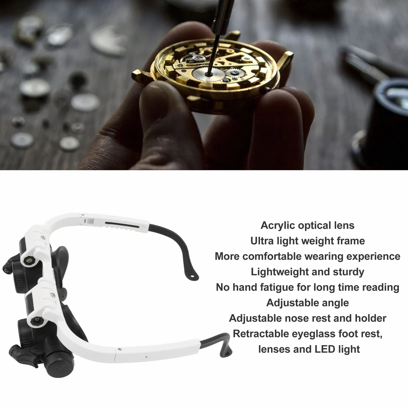 Lente D'Ingrandimento da Testa con Luce LED, Lente D'Ingrandimento a Mani Libere 8X 15X 23X, Lente D'Ingrandimento per Occhiali, per Dentisti, Elettricisti, Riparazioni di Orologi