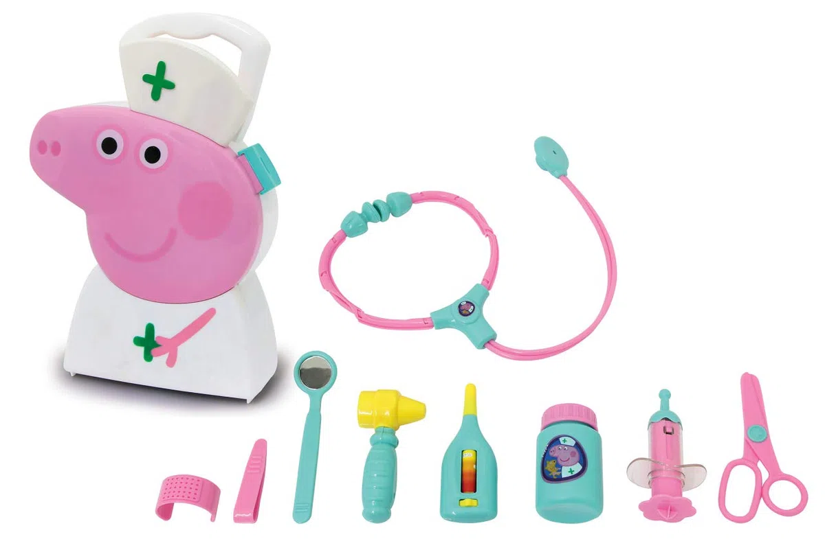 Jamara Set di 10 Pezzi di Valigetta, Robusta e maneggevole, Utensili per Medici Adatti ai Bambini per Giochi di Ruolo, Simpatico Design Peppa Pig, Colore Bianco, 410095