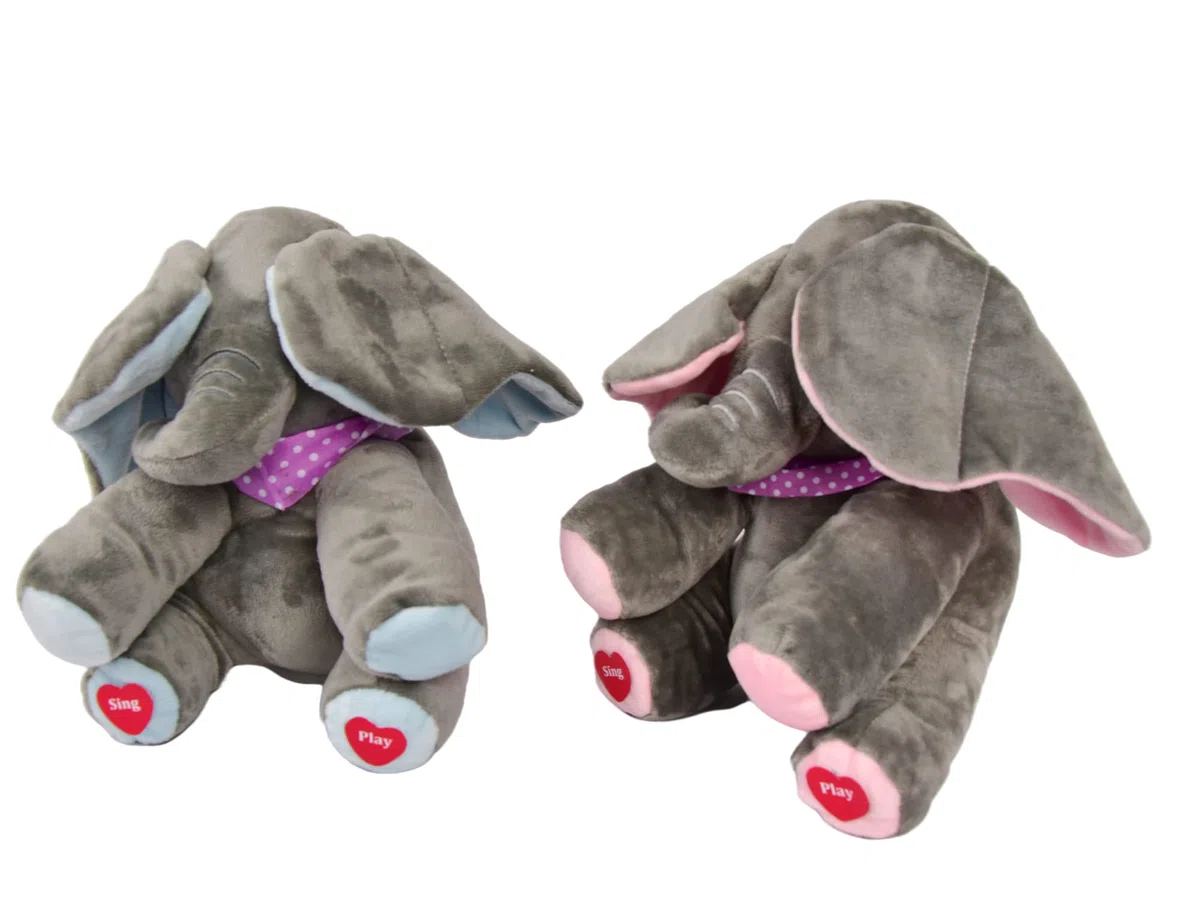 Elefante Elettrico di Peluche Peek-a-boo con Occhi Coperti Musica Giocattolo Interattivo che Canta Animale di Peluche