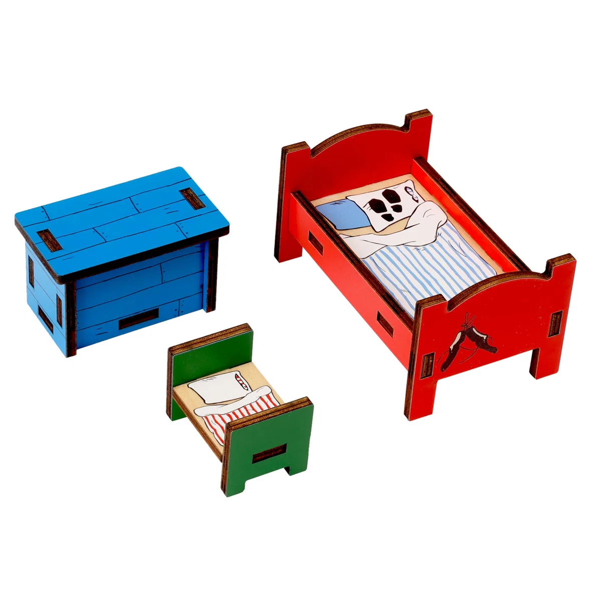 Pippi Casa delle Bambole Camera da Letto Mobili – Ufficiale Pippi Calze Lunghe Set di Accessori con Letti & Scrigno del Tesoro – Adatto per Villa Kunterbunt Design svedese dai 3 anni in su