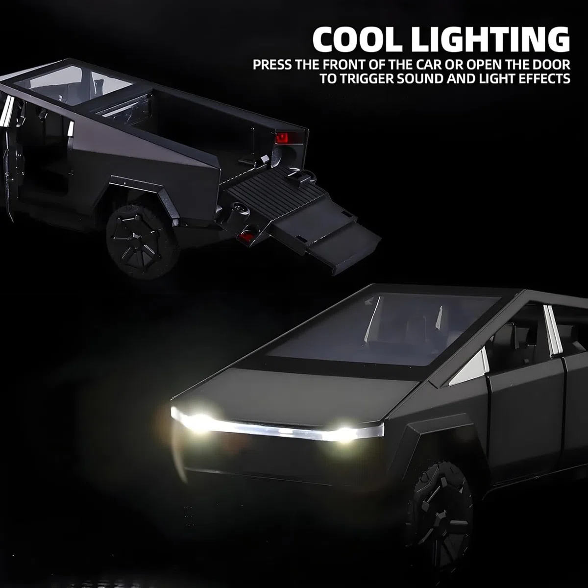 Tesla Truck 1:32 modellino auto giocattolo camion con luce e musica, funzione di ritiro, in lega pressofuso, ottimo mini giocattolo per bambini dai 3 anni in su, e collezionista di auto (nero)