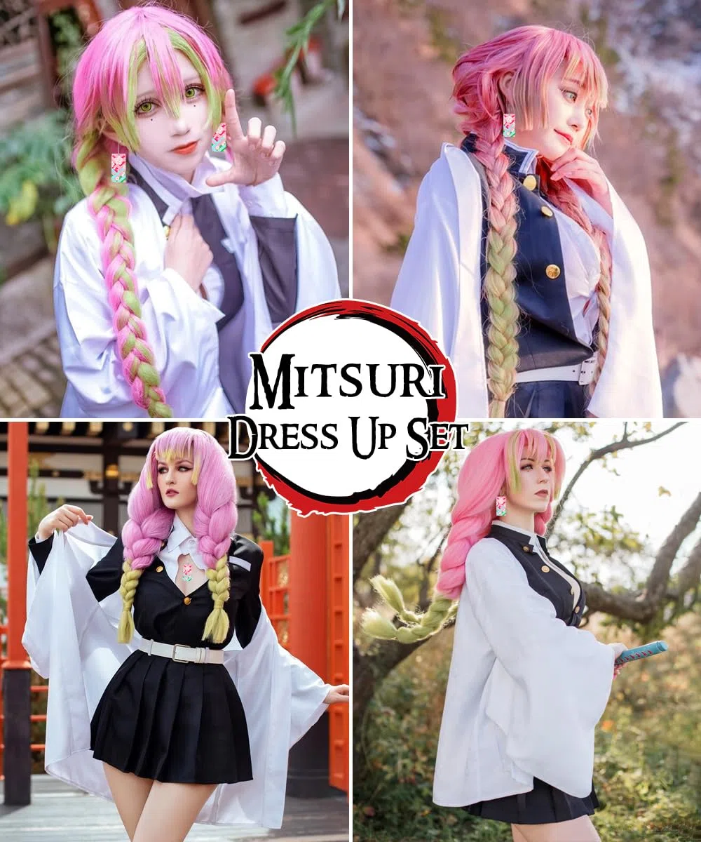 Costume Nezuko Tanjirou per Carnevale Halloween Natale, Set di Kimono Mantello, Regalo per Bambini