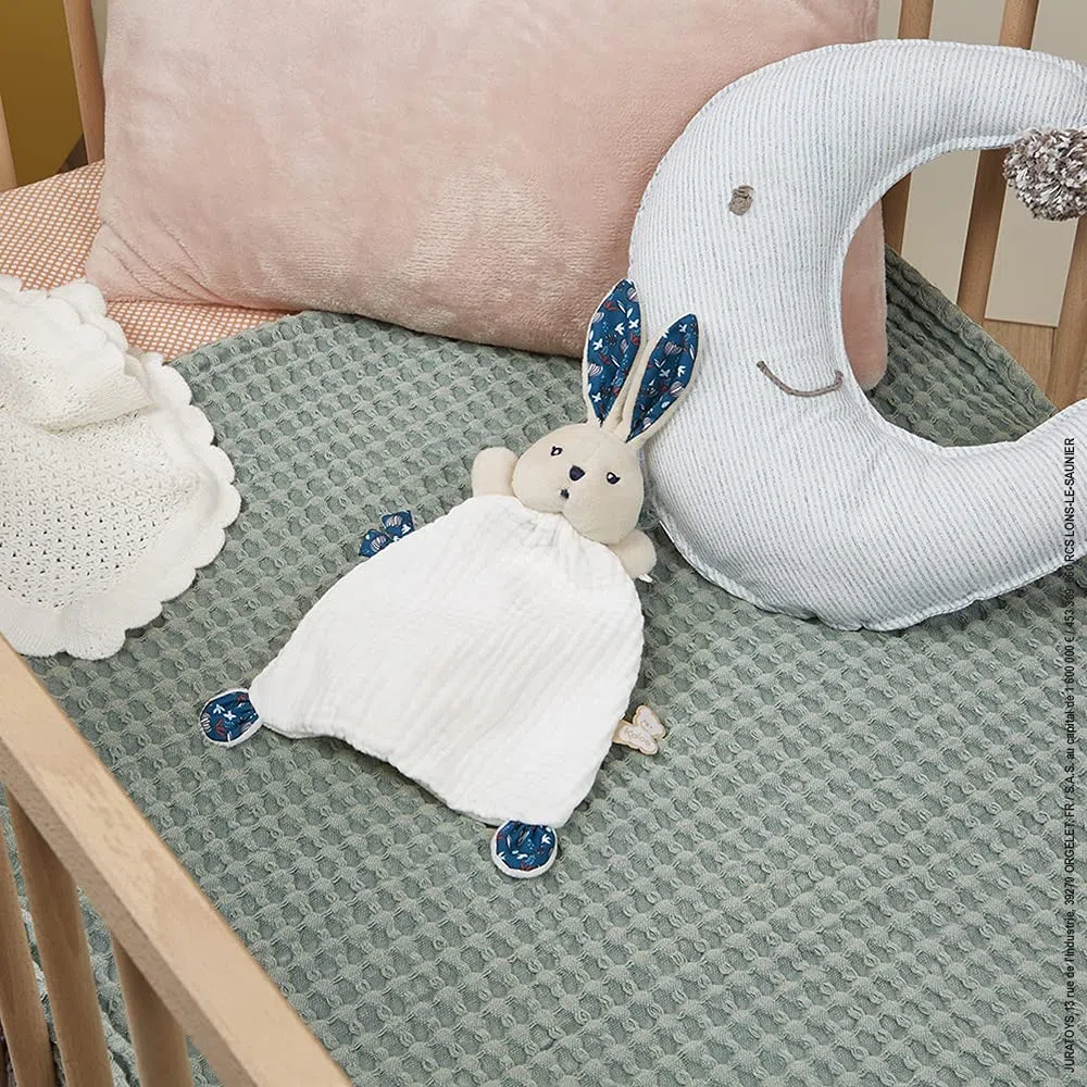 KALOO - K'Doux - Doudou Coniglio Natura - Bianco e Blu - Materiale Mussola di Cotone - 20 Cm, K969950