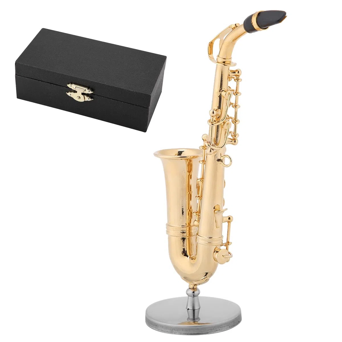 Sassofono Contralto in Miniatura, Modello di Sassofono con Supporto e Mini Strumento Musicale Ornamenti Modello Strumento Sassofono Ornamenti Musicali Placcati Oro
